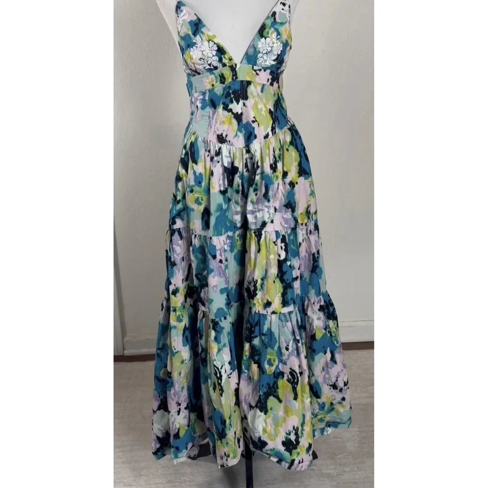 NWT Free People Long Love Triangle Printed Embroidered Midi Dress L